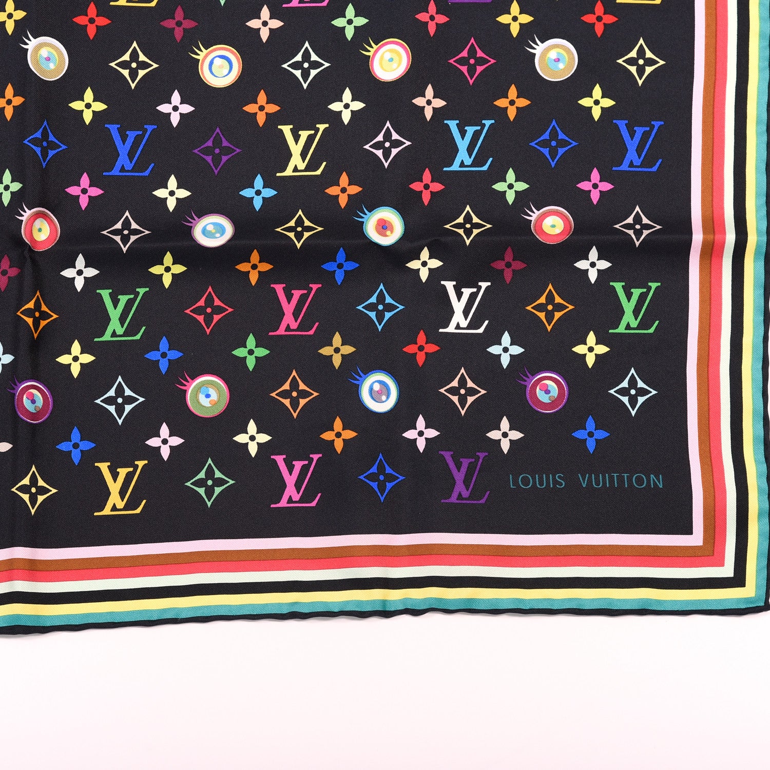 Louis Vuitton Silk Multicolor Eye Love Scarf Black 2 of 4