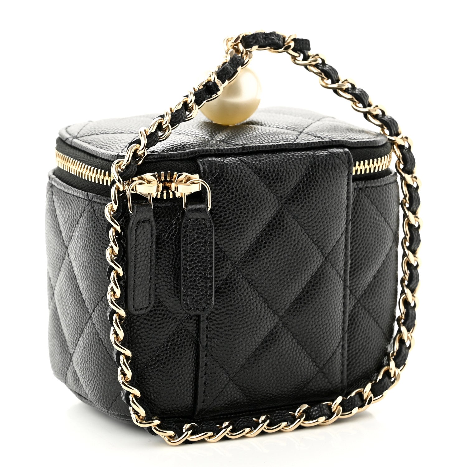 Chanel Caviar Quilted Mini Pearl On Top Vanity Case With Chain Black 3 of 13