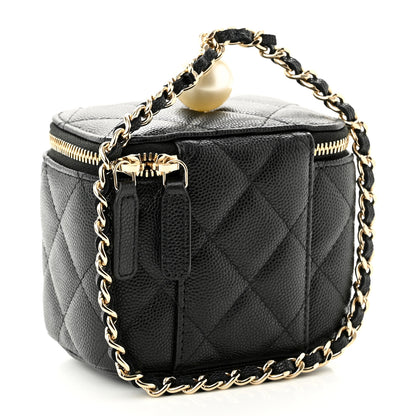 Chanel Caviar Quilted Mini Pearl On Top Vanity Case With Chain Black 3 of 13