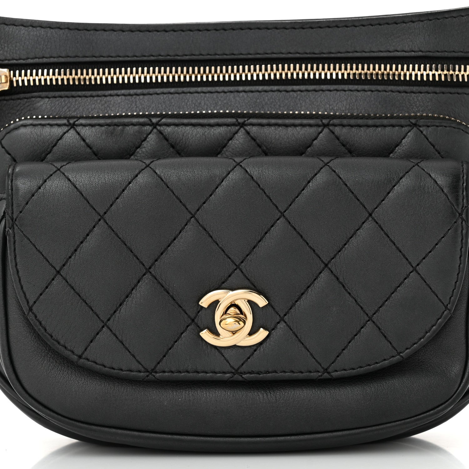 Chanel Calfskin Flap Chain Waist Bag Black 8 of 10