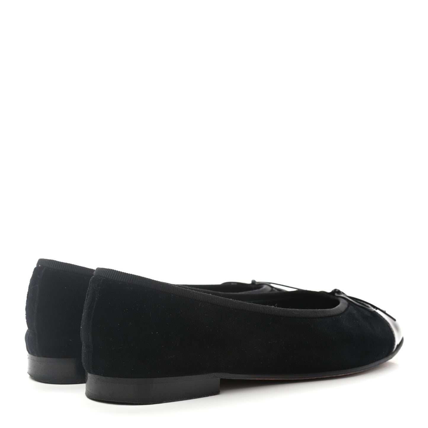 Velvet Patent Calfskin Cap Toe Ballerina Flats 37 Black