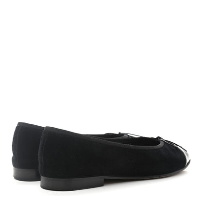 Chanel Velvet Patent Calfskin Cap Toe Ballerina Flats 37 Black 4 of 8
