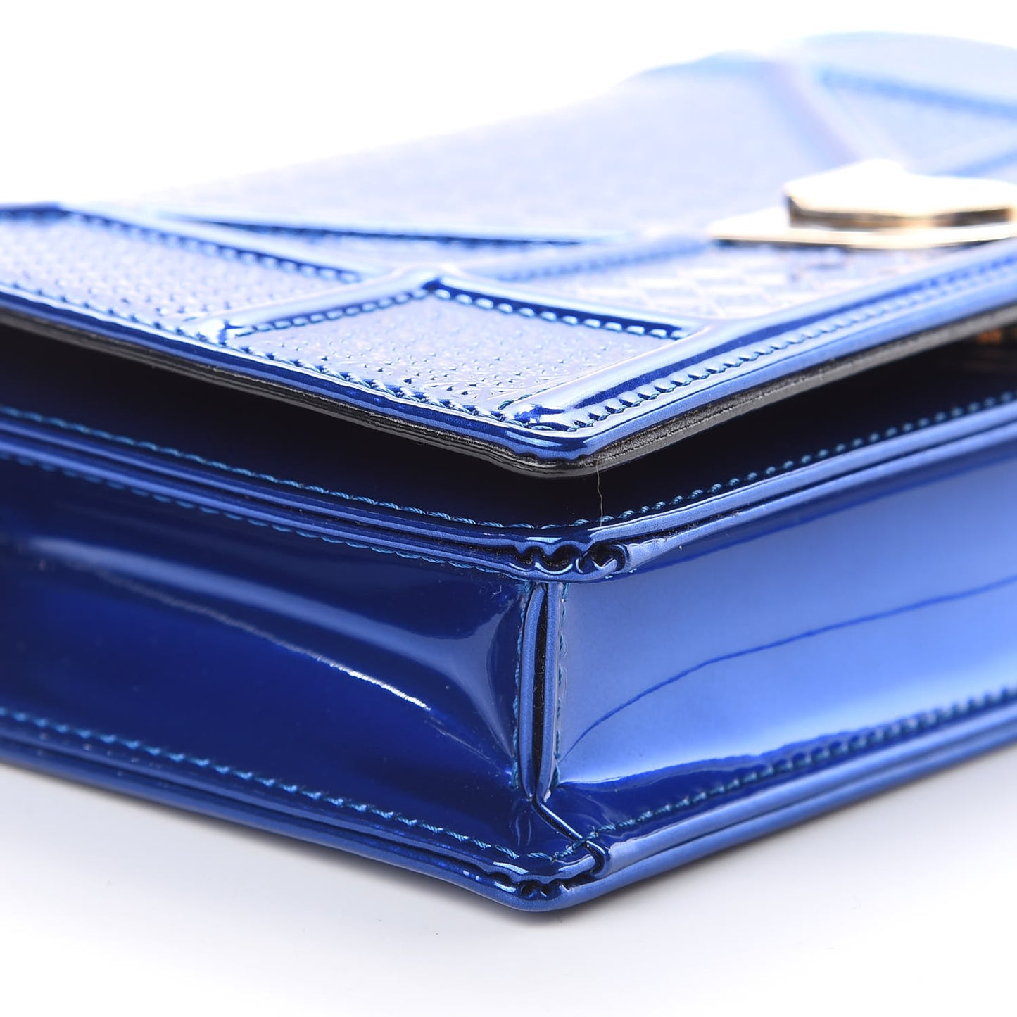 Metallic Patent Micro-Cannage Diorama Wallet on Chain Pouch Mirror Blue
