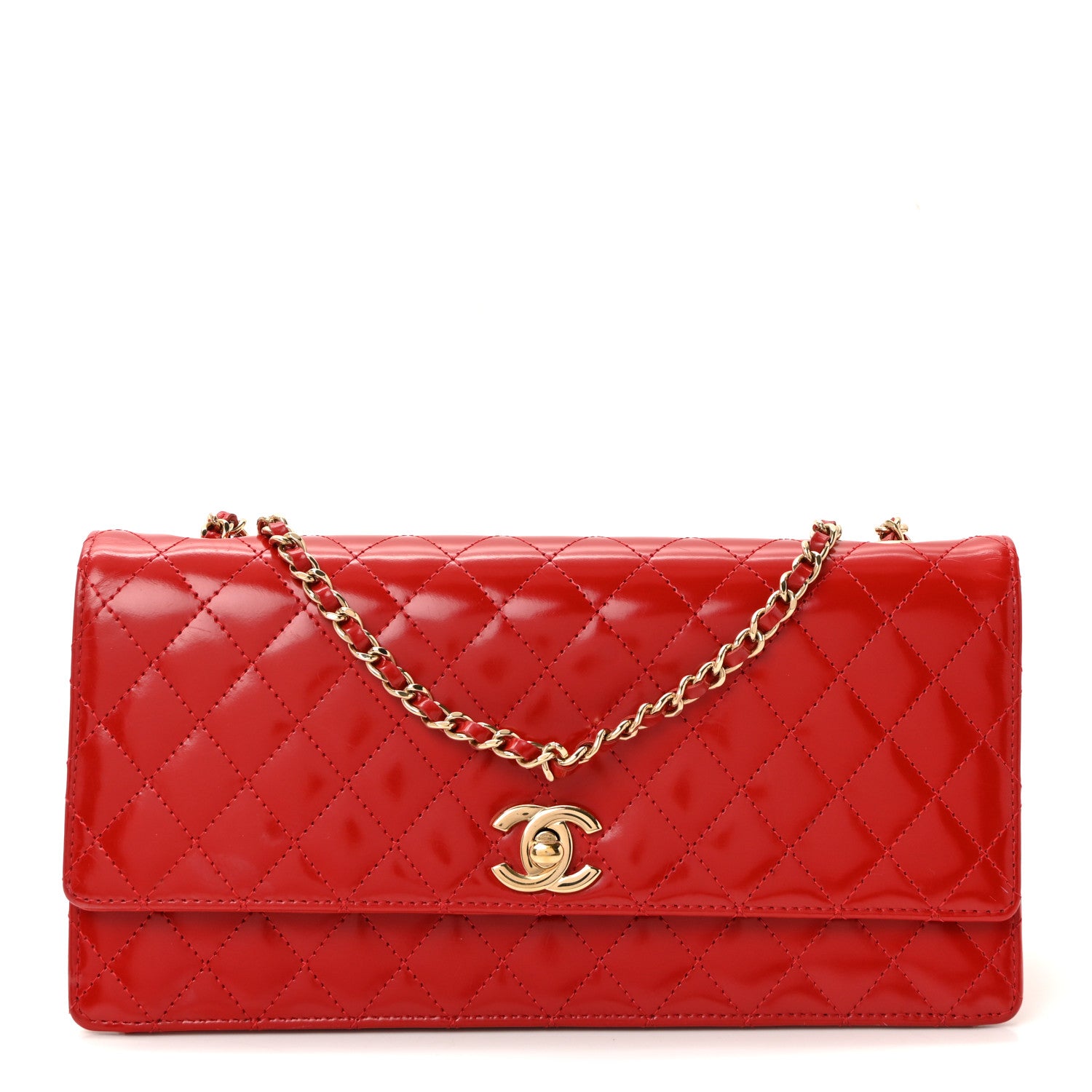 Chanel Glazed Calfskin Quilted East West Flap Red 1 of 10