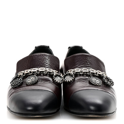Chanel Crackled Goatskin Lambskin Cap Toe CC Charm Loafers 36 Dark Burgundy Navy 3 of 9