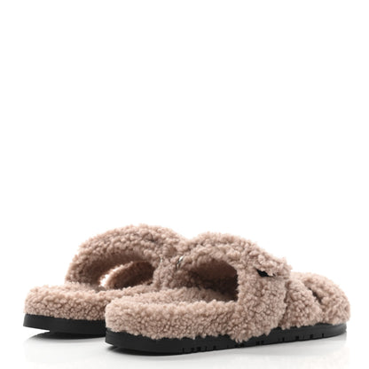 Hermes Woolskin Womens Chypre Sandals 35.5 Bois De Santal 4 of 8