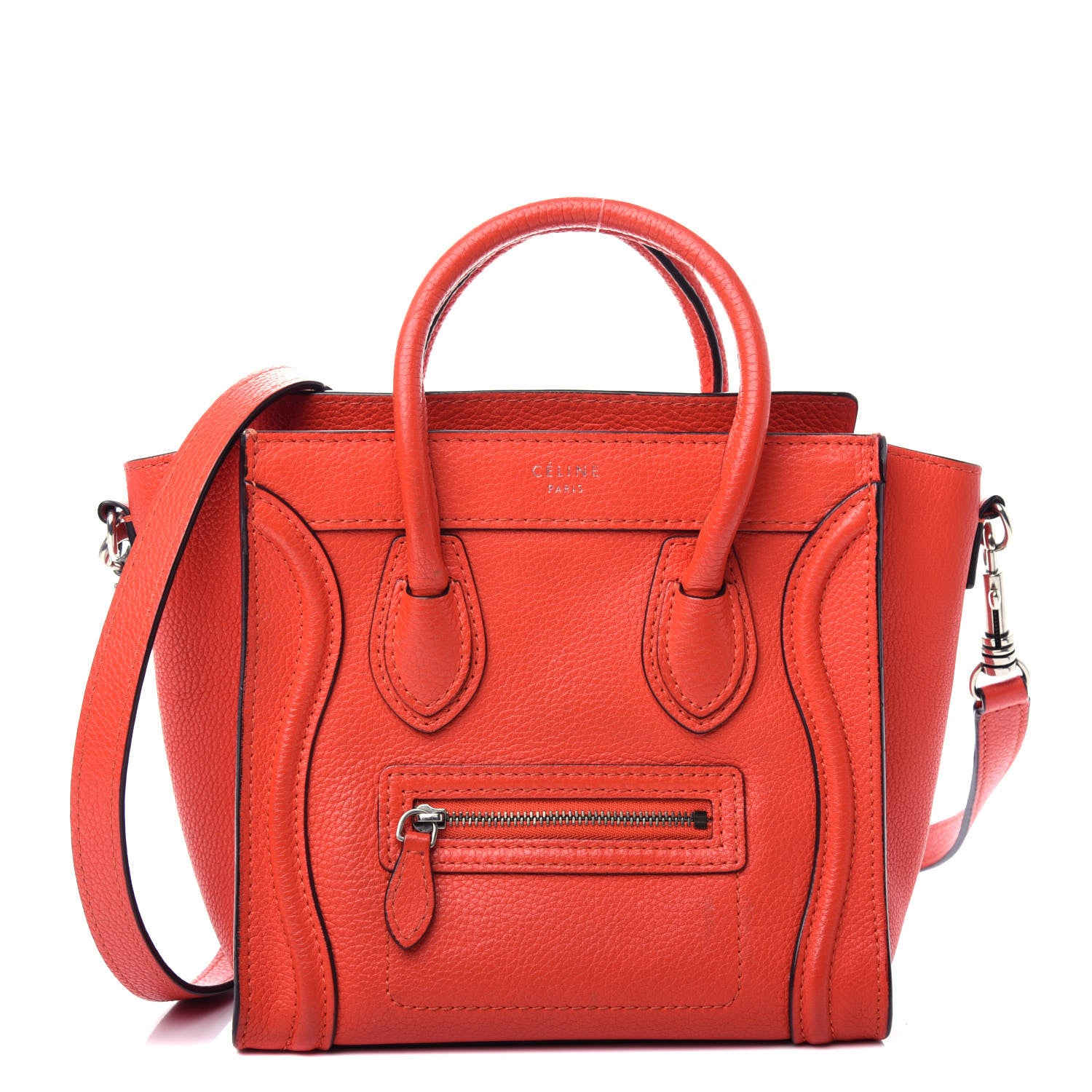 Celine Drummed Calfskin Nano Luggage Vermillion 1 of 11