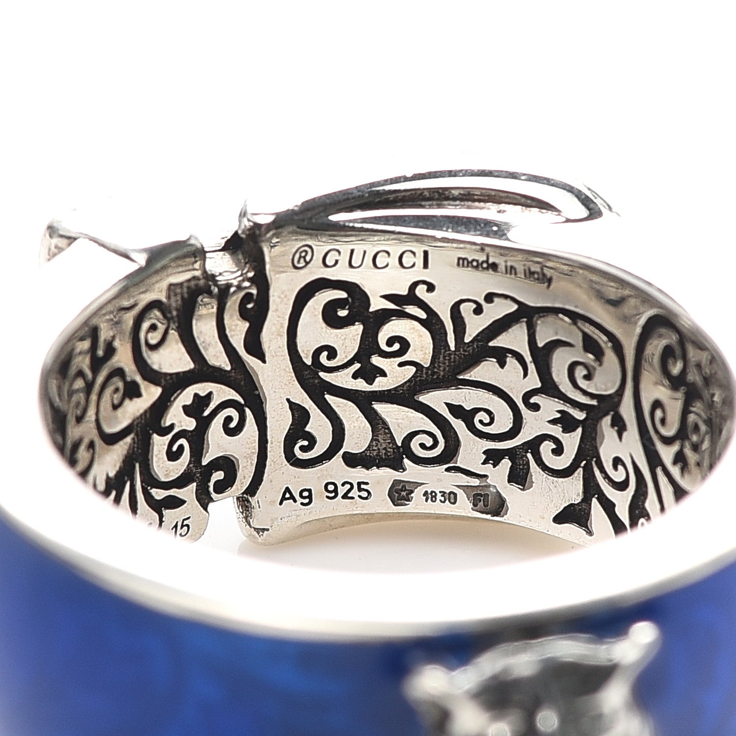 Gucci Sterling Silver Enamel Feline Head Buckle Ring Blue 55 7.25 4 of 4