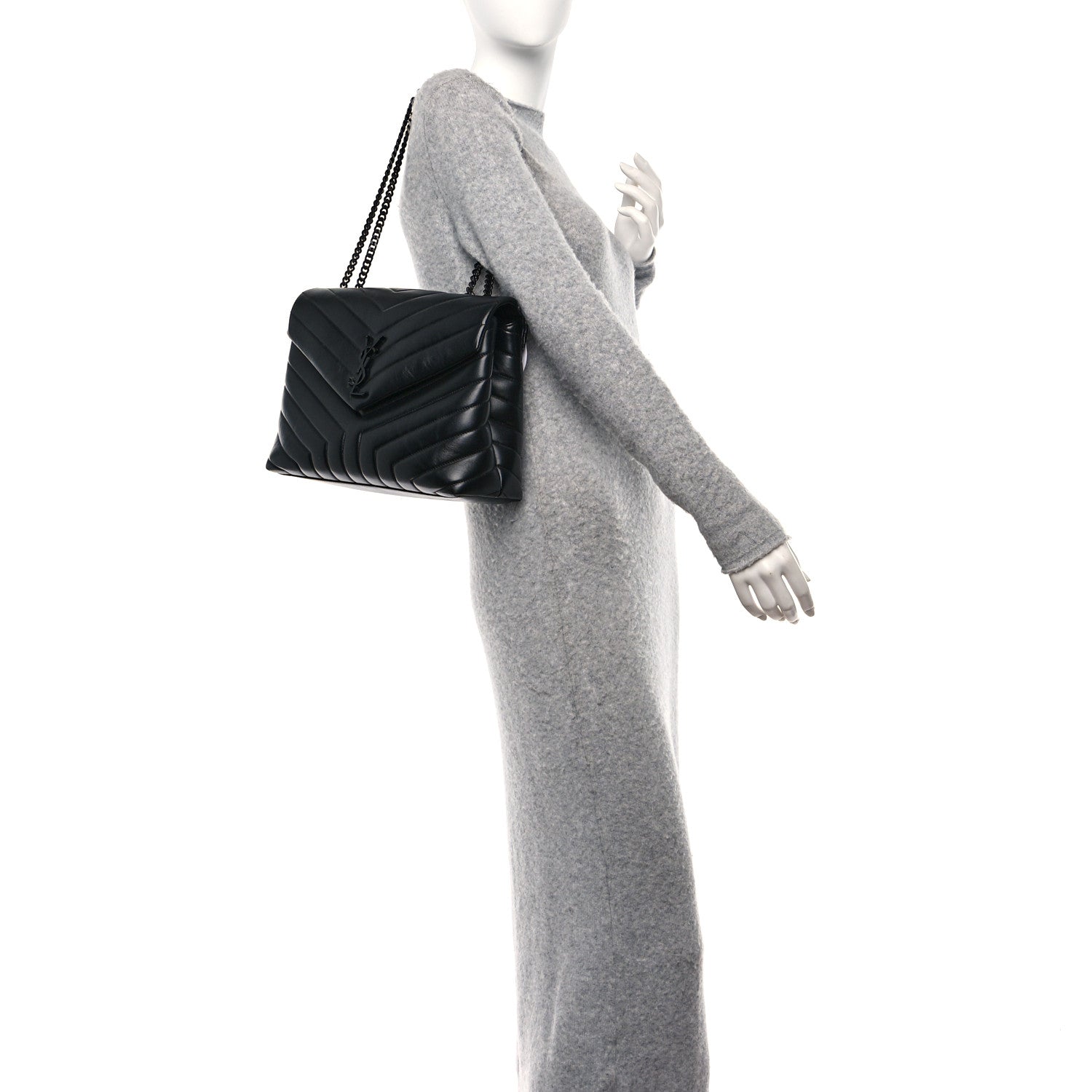 Saint Laurent Calfskin Y Quilted Monogram Monochrome Medium Loulou Chain Satchel Black 2 of 11