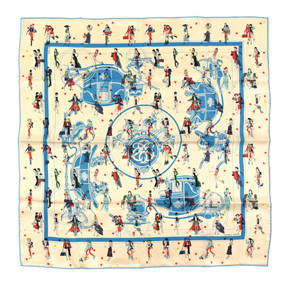 Hermes Silk Ex-Libris Les Parisiennes Scarf 70 Creme Bleu Rouge 1 of 4
