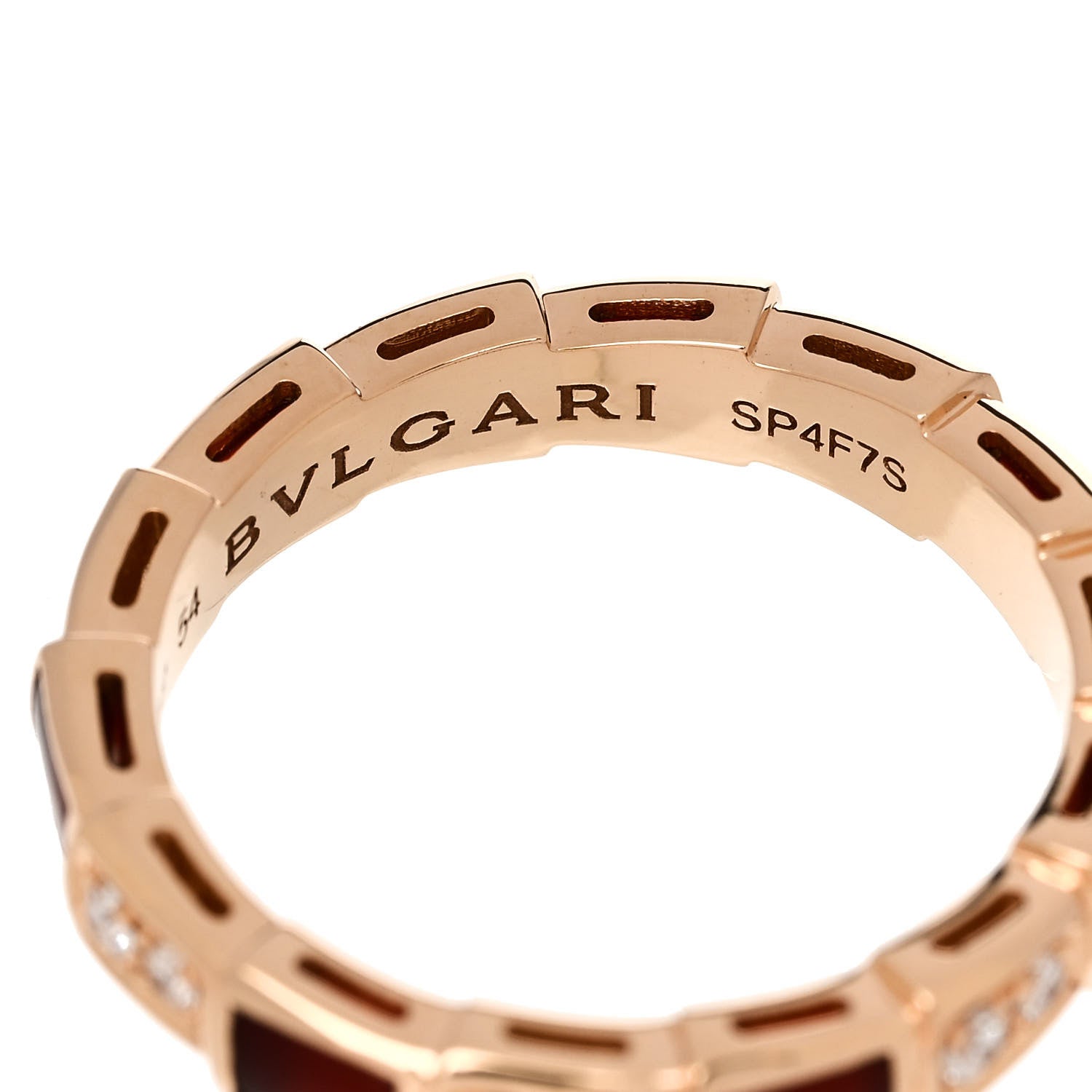 Bulgari 18K Rose Gold Diamond Carnelian 4mm Serpenti Viper Band Ring 54 6.75 5 of 5