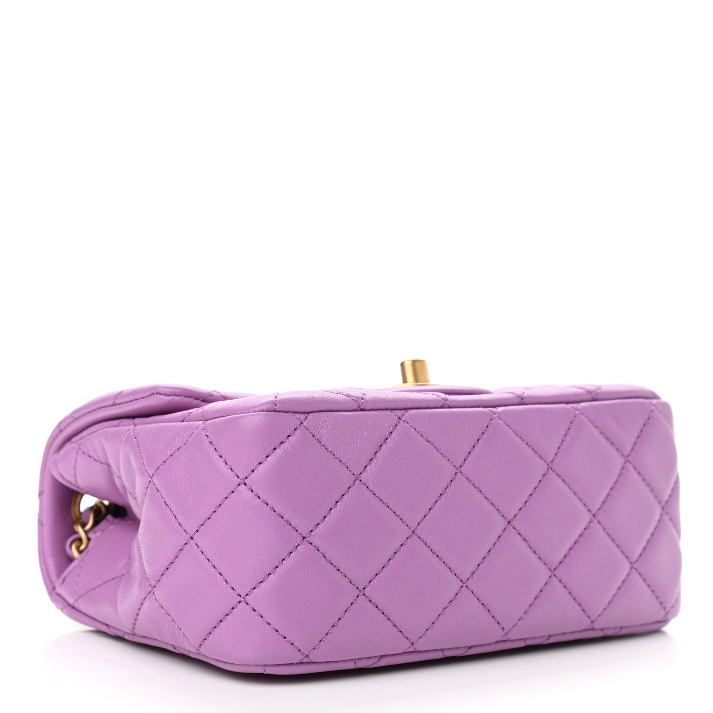 Lambskin Quilted Mini Pearl Crush Flap Purple