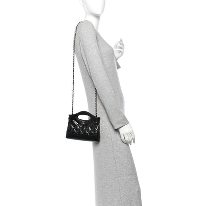 Chanel Shiny Crumpled Calfskin Quilted Nano 31 Shopping Bag Black 2 of 11