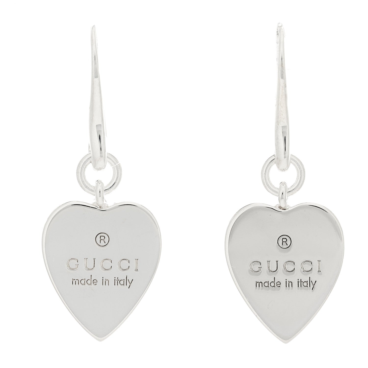 Gucci Sterling Silver Trademark Heart Drop Earrings 1 of 5