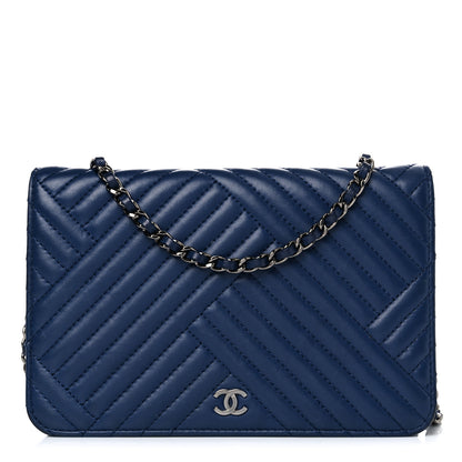 Chanel Lambskin Quilted CC Crossing Wallet On Chain WOC Blue 1 of 23