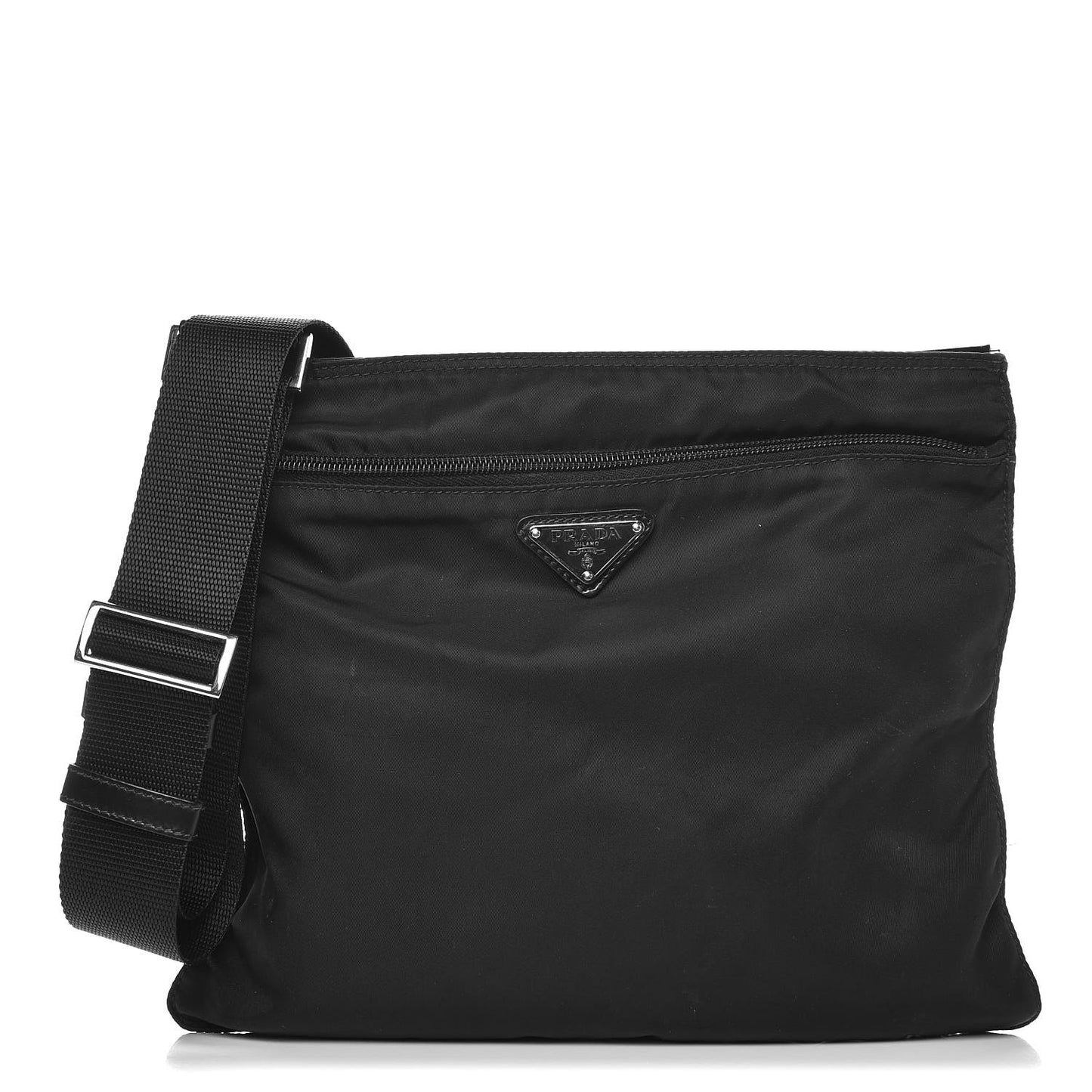 Nylon Flat Messenger Bag Black