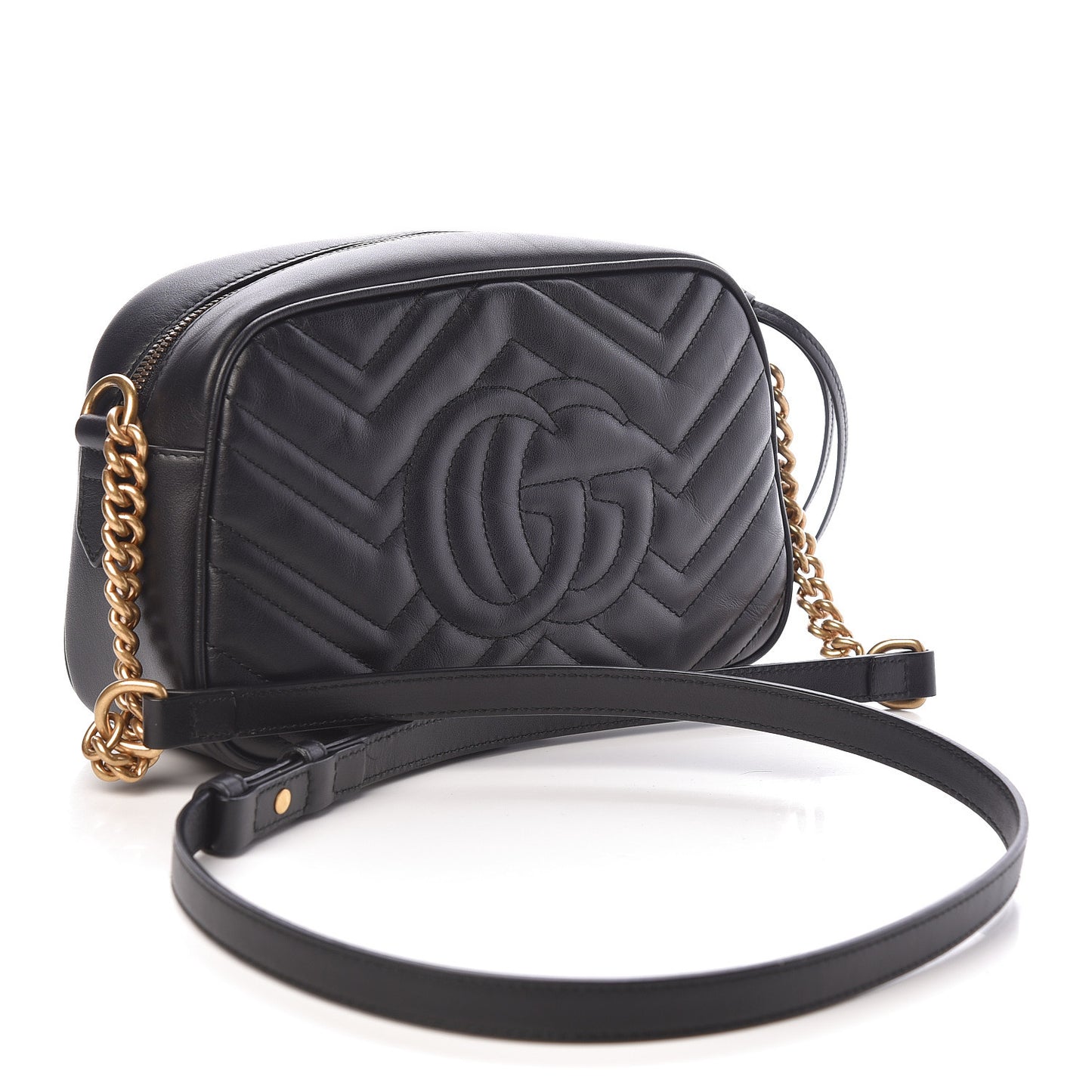 Calfskin Matelasse Small GG Marmont Chain Shoulder Bag Black