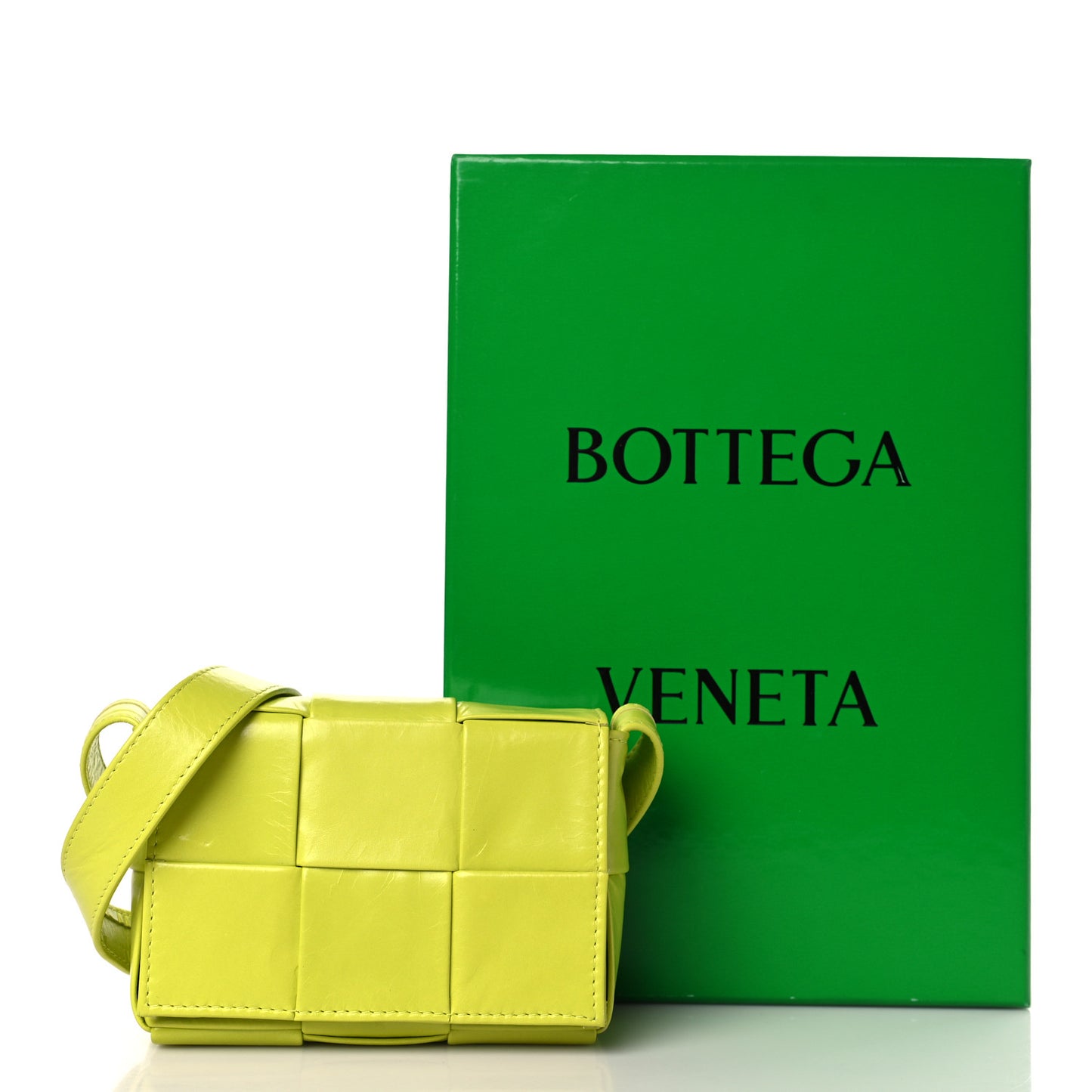 Crinkled Lambskin Maxi Intrecciato Extra Mini Cassette Crossbody Bag Acid