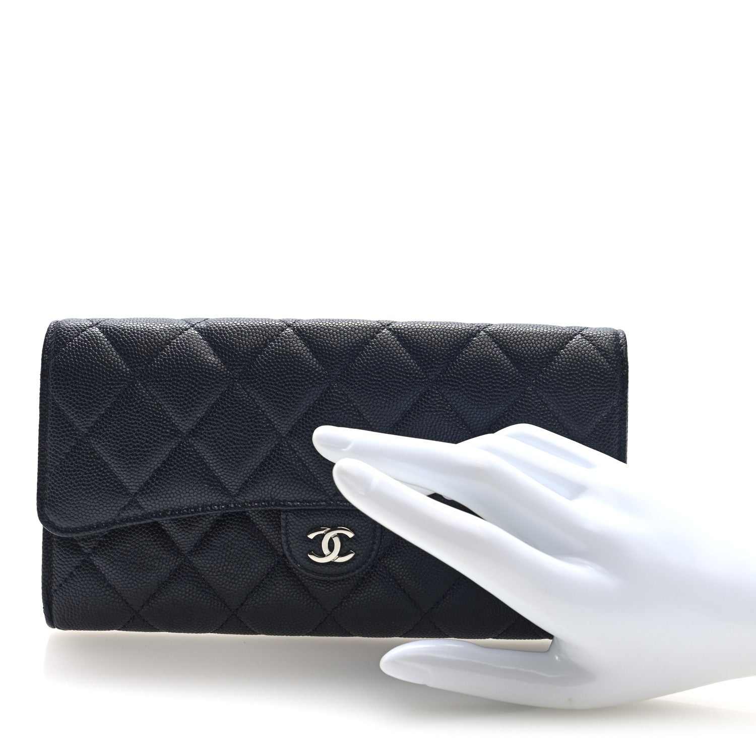 Chanel Caviar Quilted Large Gusset Flap Wallet Navy 2 of 7