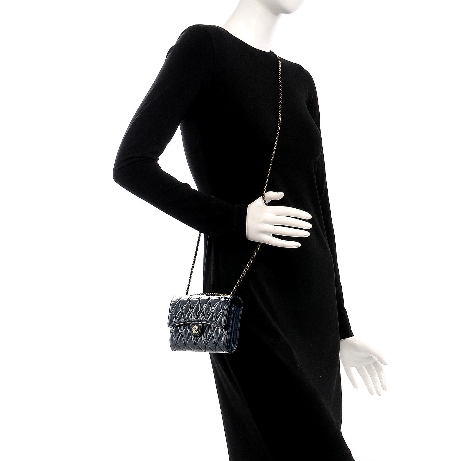 Chanel Patent Goatskin Quilted Small CC Eyelet Wallet On Chain WOC Blue 3 of 9