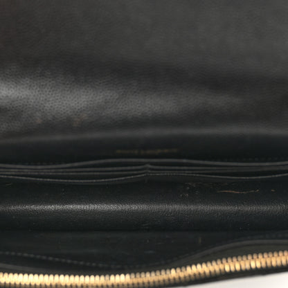 Saint Laurent Grain De Poudre Matelasse Chevron Monogram Envelope Chain Wallet Black 6 of 12