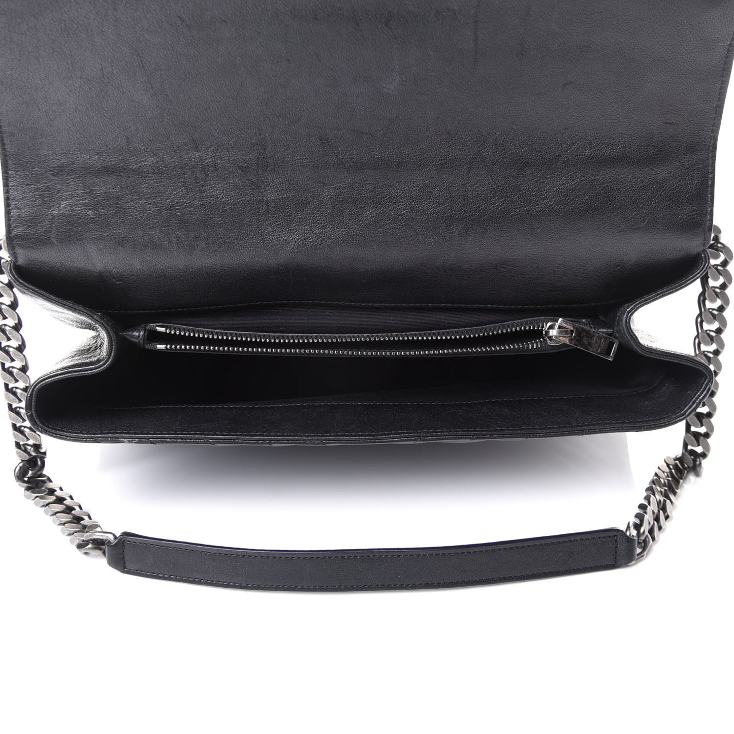 Sheepskin Matelasse Chevron Monogram Monochrome Large College Satchel Black