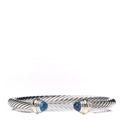 David Yurman Sterling Silver 14K Yellow Gold Blue Topaz 5mm Cable Classics Bracelet 1 of 5