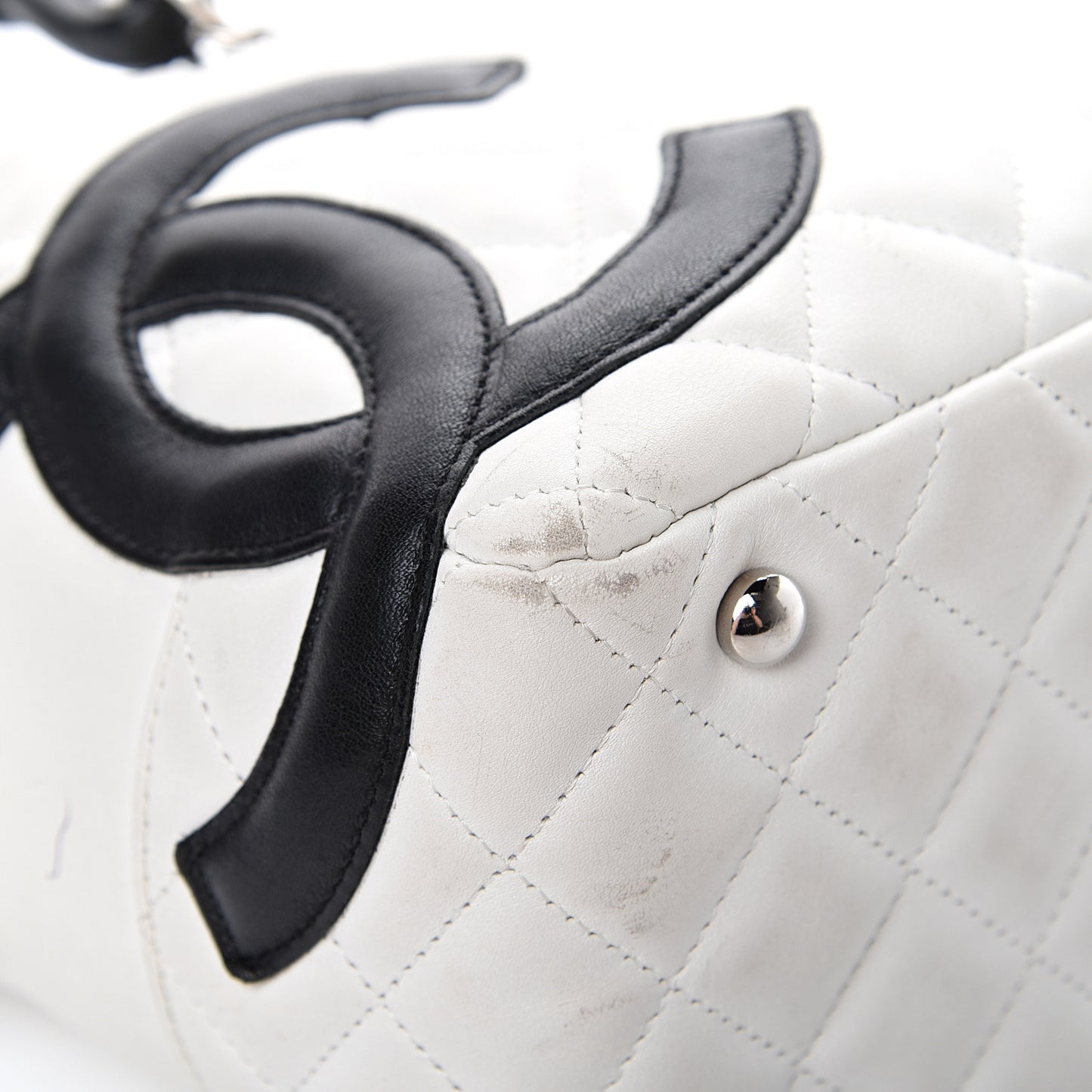 Calfskin Quilted Large Cambon Bowler White Black