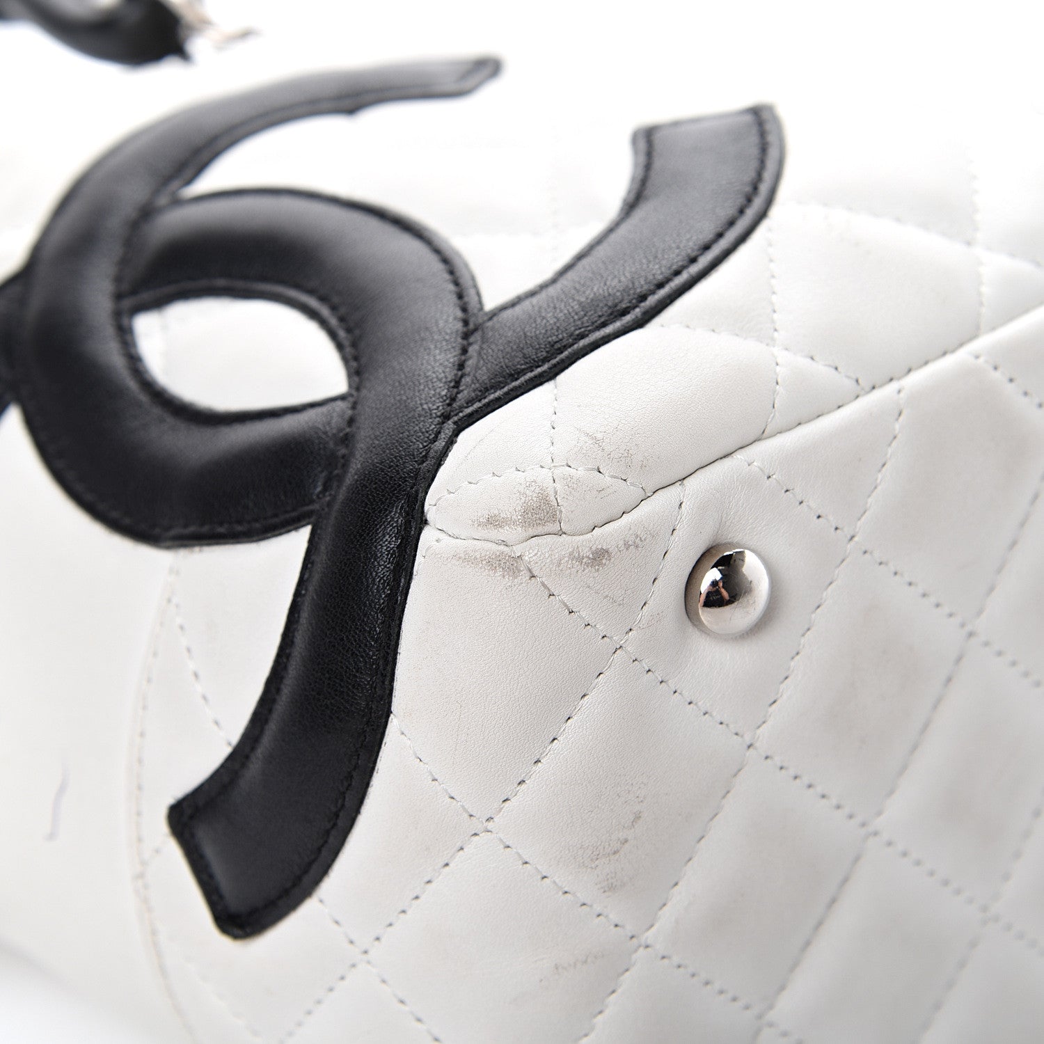 Chanel Calfskin Quilted Large Cambon Bowler White Black 9 of 17