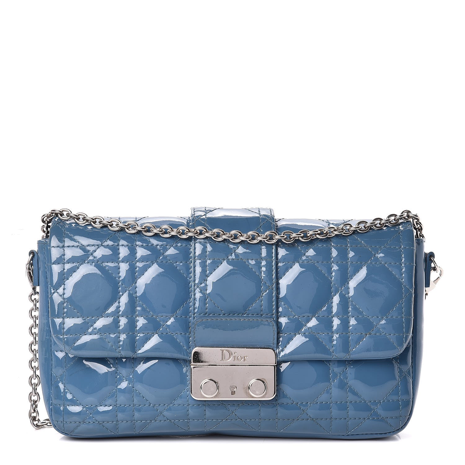 Christian Dior Patent Cannage New Lock Pouch Blue 1 of 13