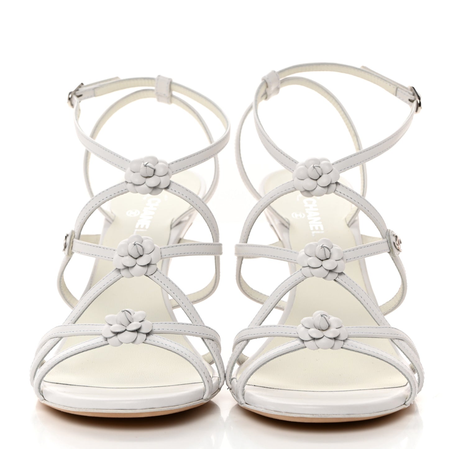 Calfskin Camellia Sandals 40 White