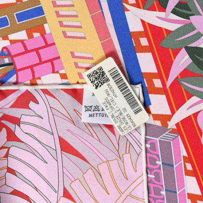 Hermes Silk Les Douze Leopards Double Face Scarf 90 Rose Bleu Ciel Rouge 4 of 4