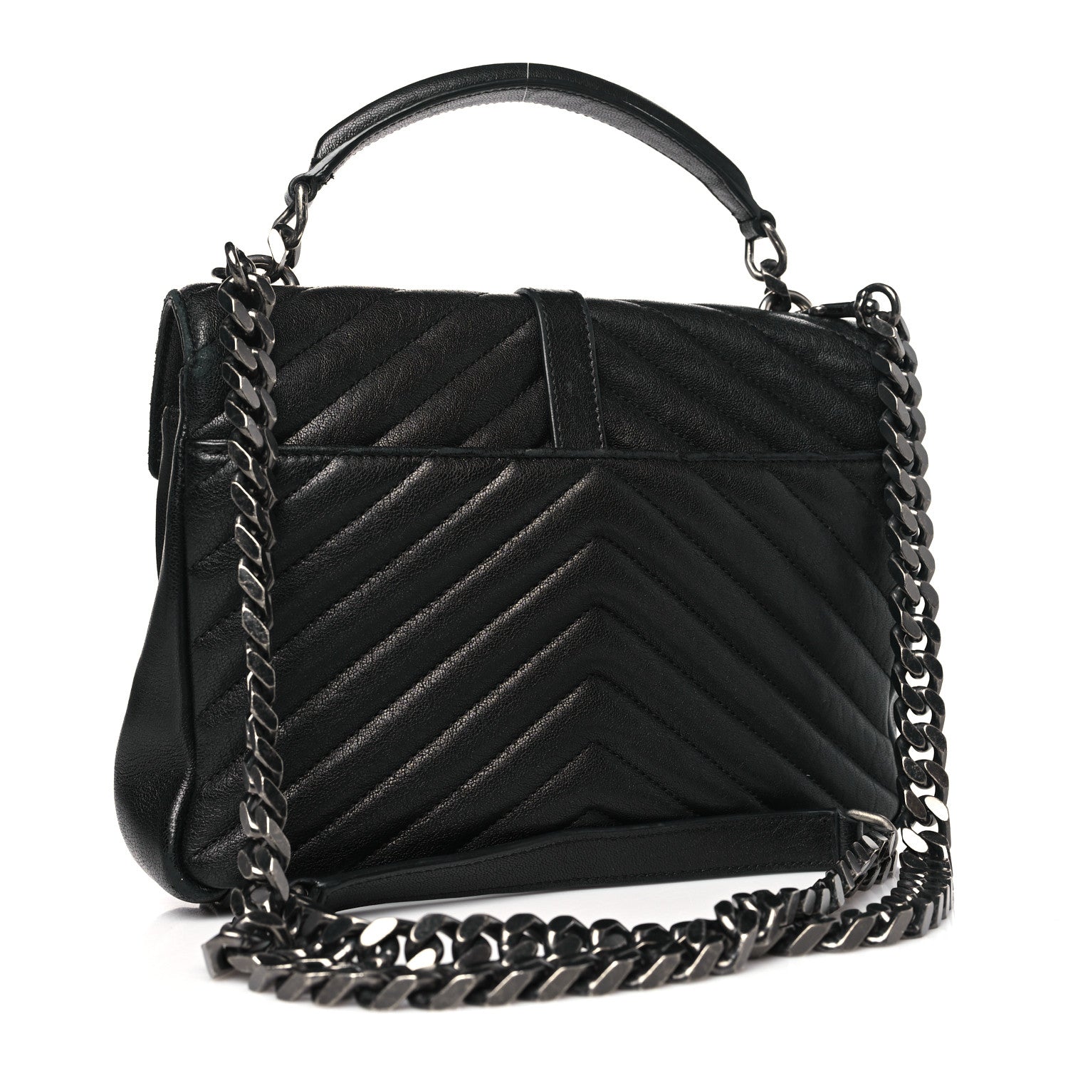 Saint Laurent Sheepskin Matelasse Chevron Monogram Medium College Bag Black 3 of 12