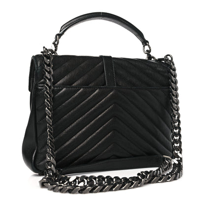 Saint Laurent Sheepskin Matelasse Chevron Monogram Medium College Bag Black 3 of 12