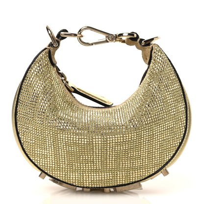 Fendi Crystal Vitello Laminato Suede FF Nano Fendigraphy Hobo Bag Platino 1 of 11