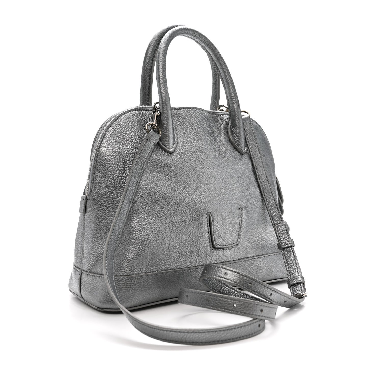 Metallic Calfskin LED Logo Projector Top Handle Bag Silver