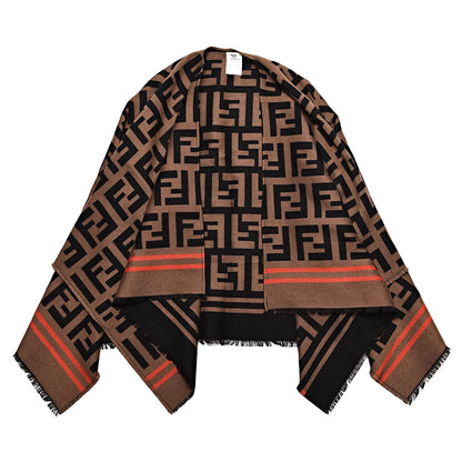 Fendi Wool Silk Macro FF Shawl Black Tobacco 1 of 3