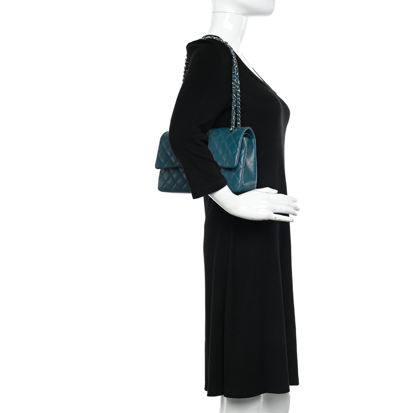 Caviar Quilted Medium Double Flap Dark Turquoise