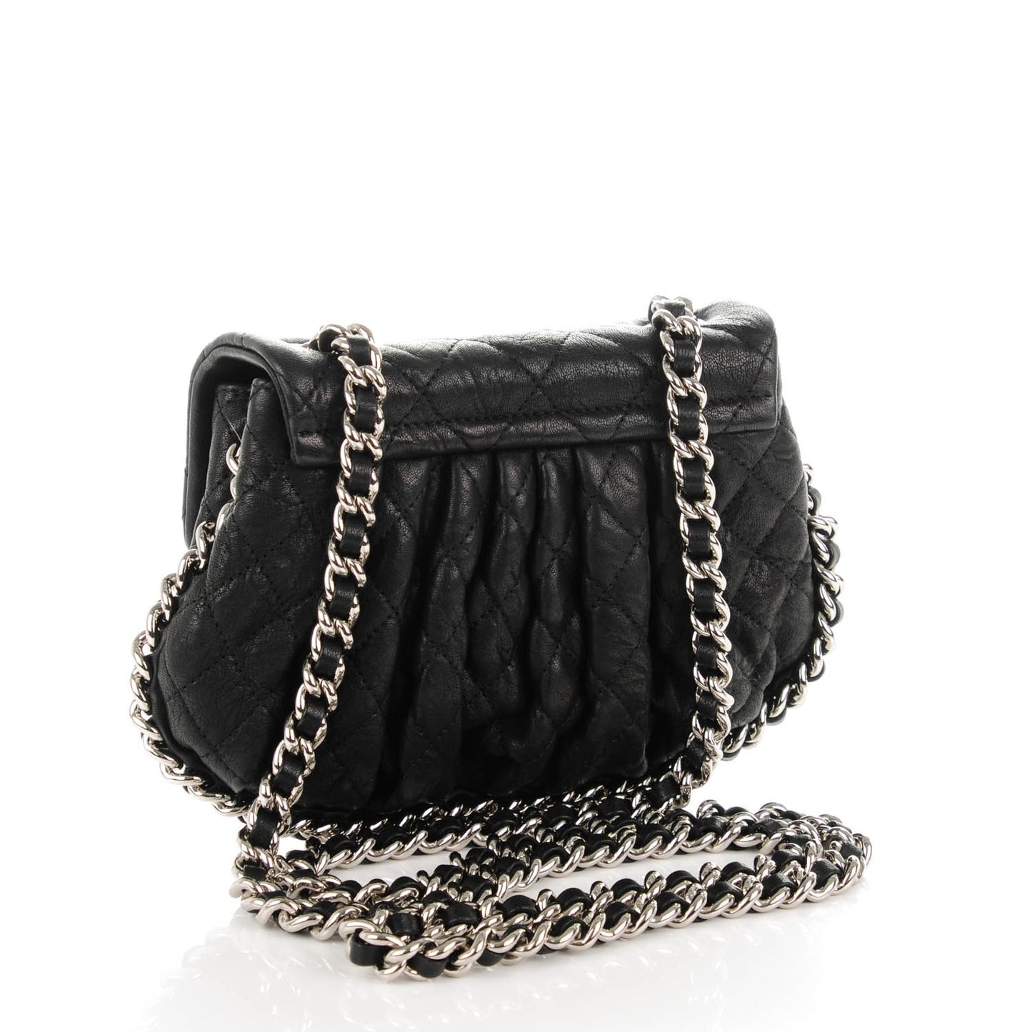 Washed Lambskin Quilted Mini Chain Around Flap Black