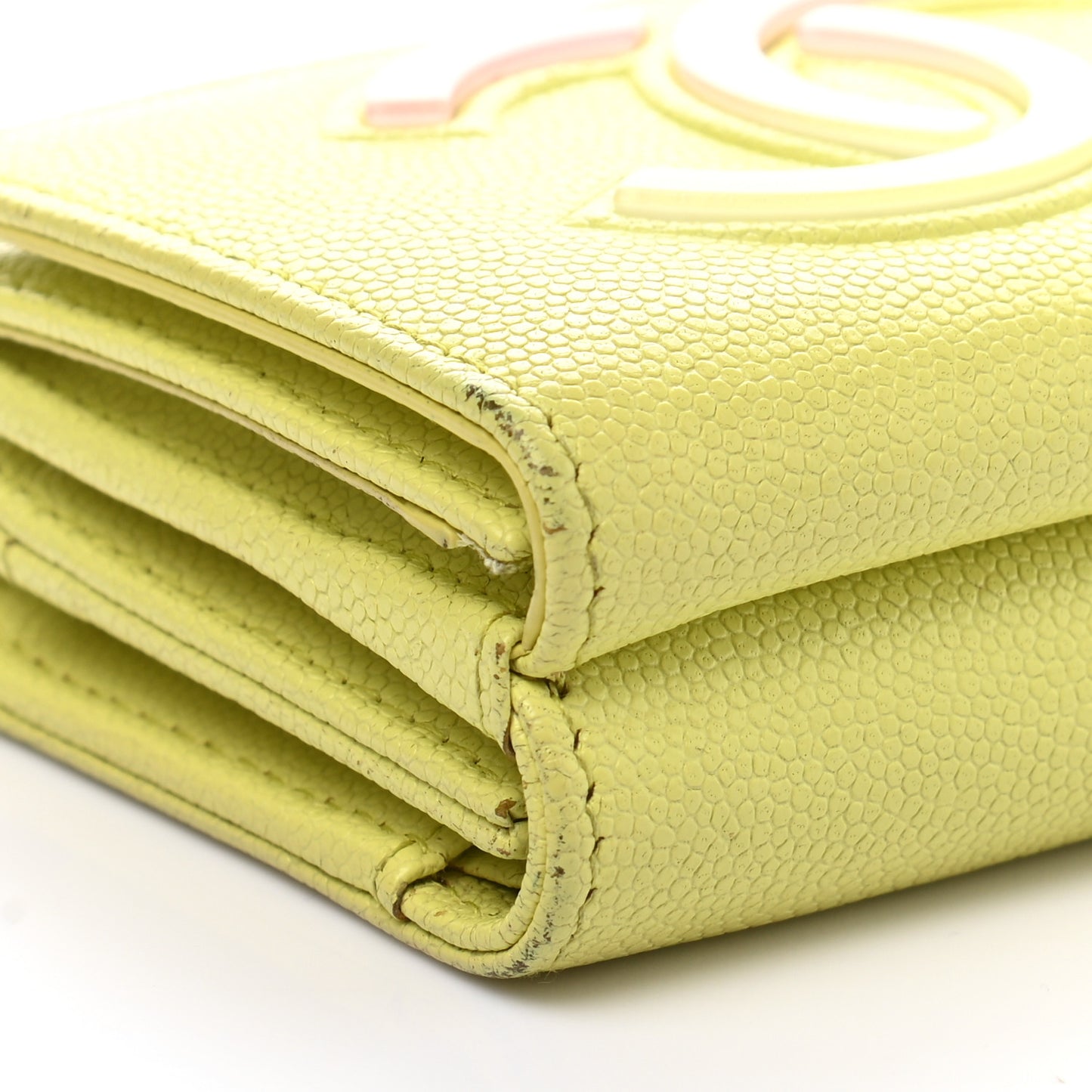 Caviar Tri-Fold Wallet Light Pink Light Green
