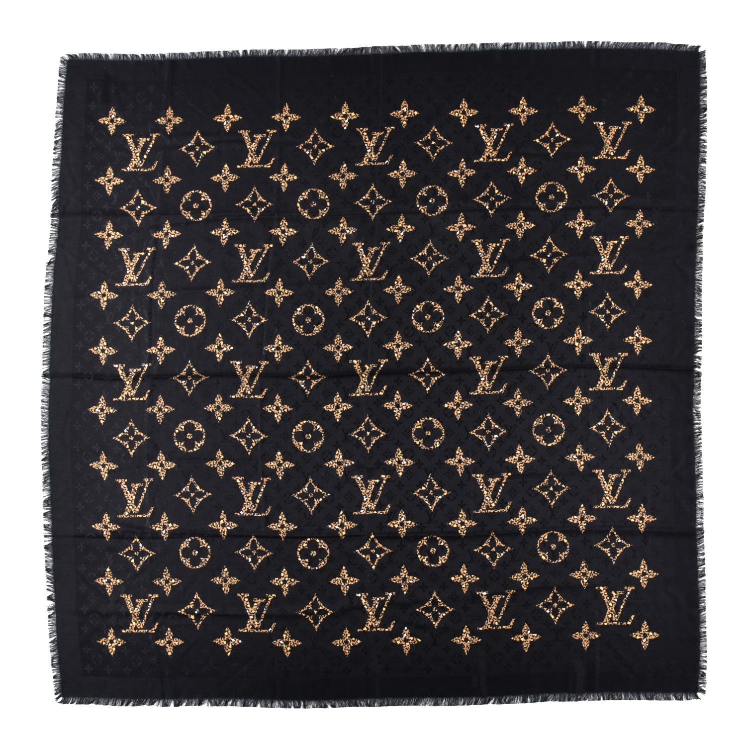 Louis Vuitton Wool Silk Monogram Giant Jungle Shawl Black 1 of 4