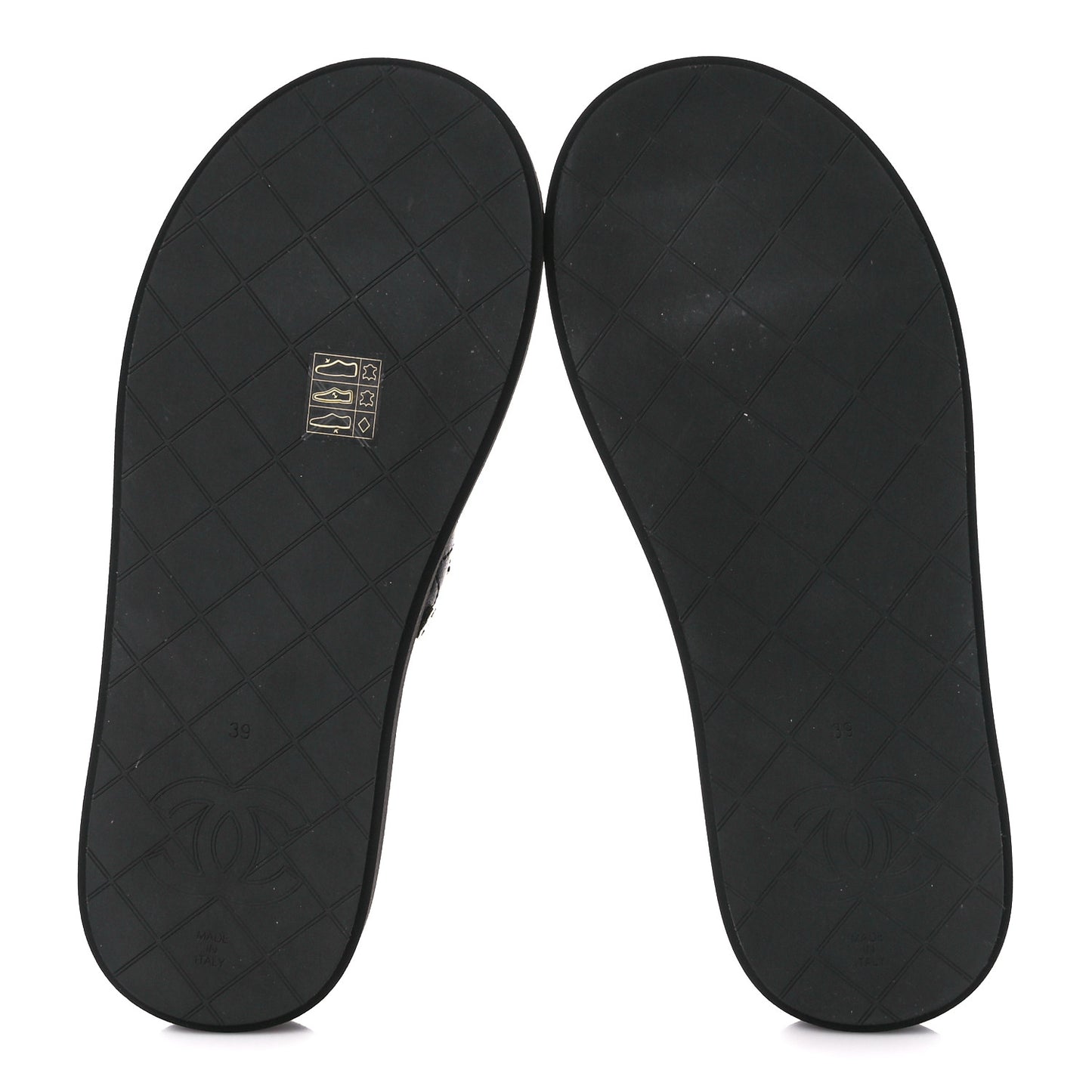 Lambskin Quilted Padded Charms Thong Sandals 39 Black