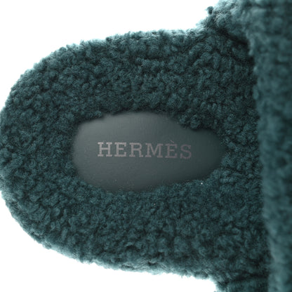 Hermes Woolskin Womens Chypre Sandals 37 Vert Anglais 5 of 8