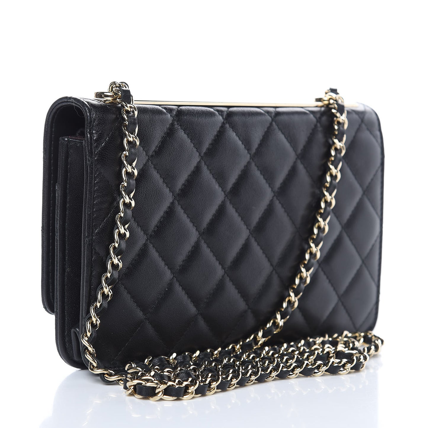 Lambskin Quilted Trendy CC Wallet On Chain WOC Black