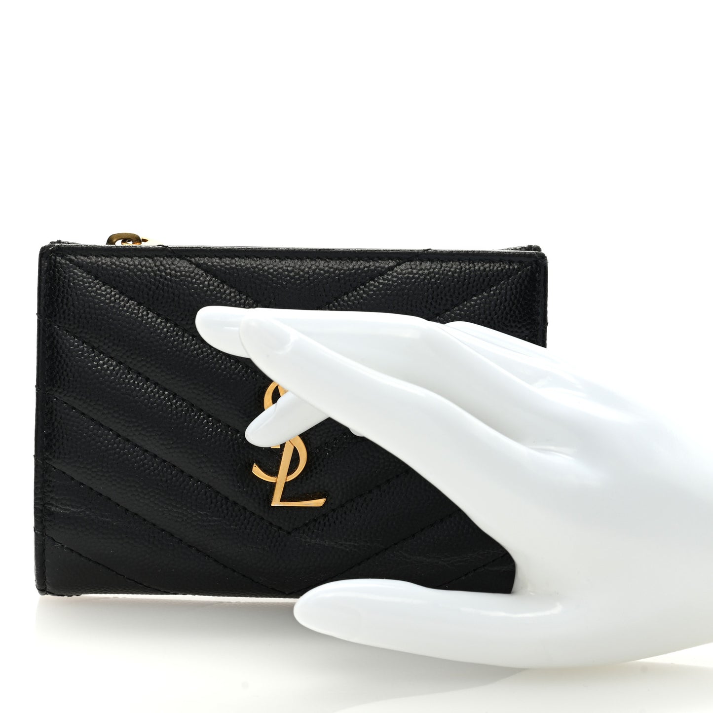 Grain De Poudre Matelasse Chevron Monogram Zipped Two-Part Wallet Black