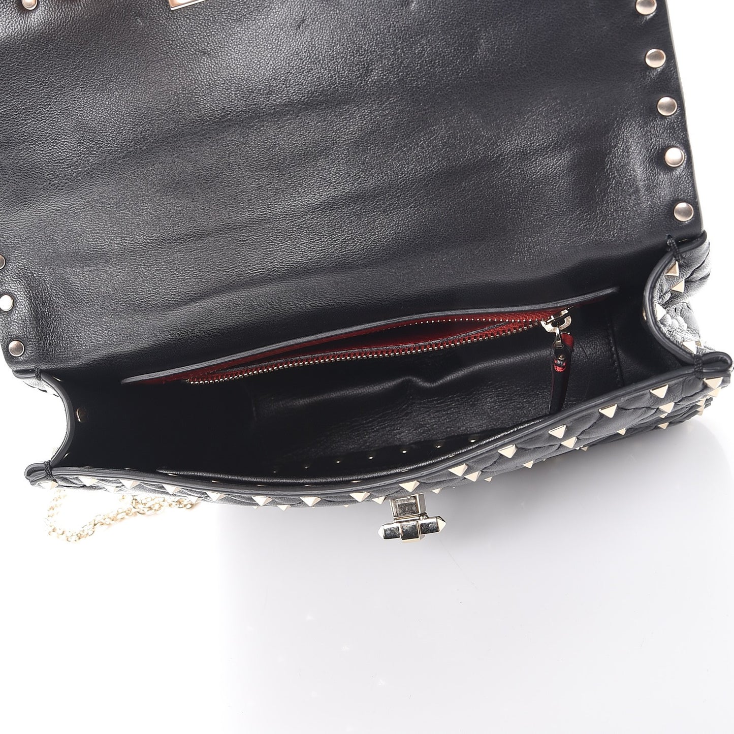 Lambskin Medium Rockstud Spike Shoulder Bag Black