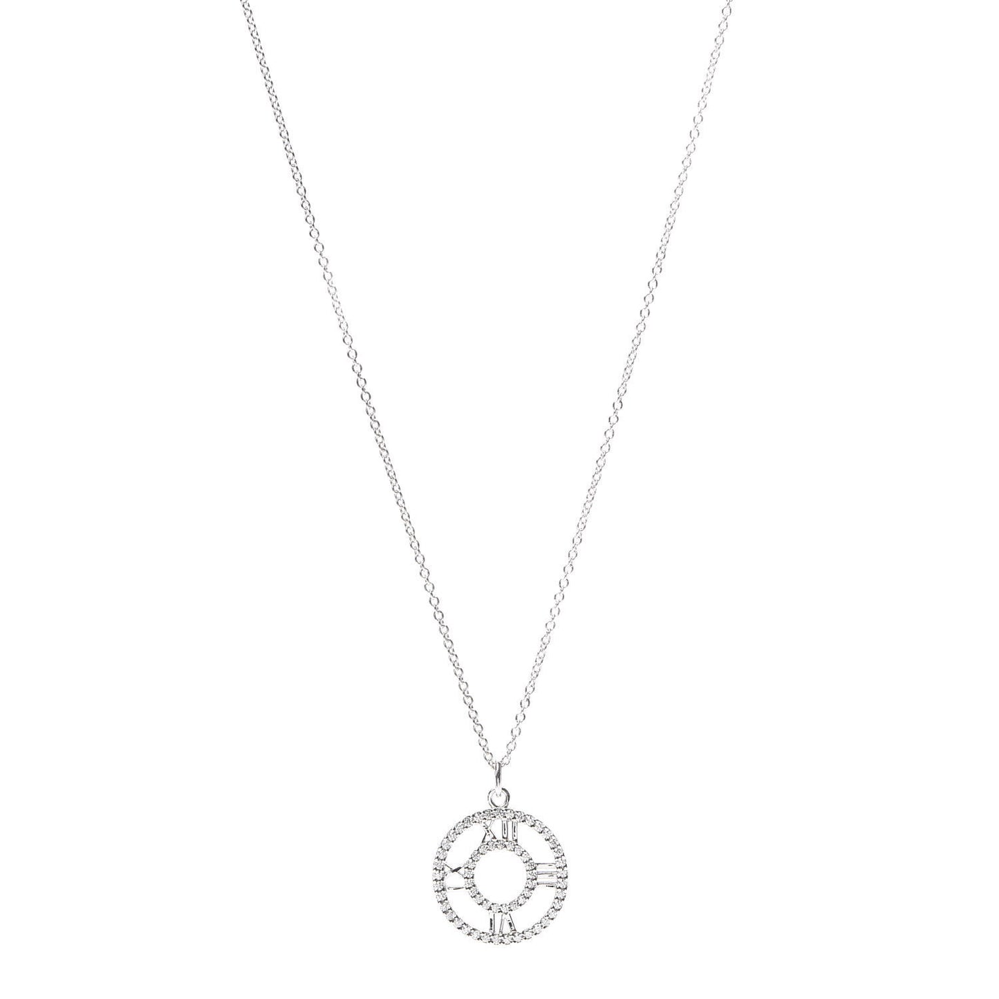 18K White Gold Diamond Small Atlas Open Pave Pendant Necklace