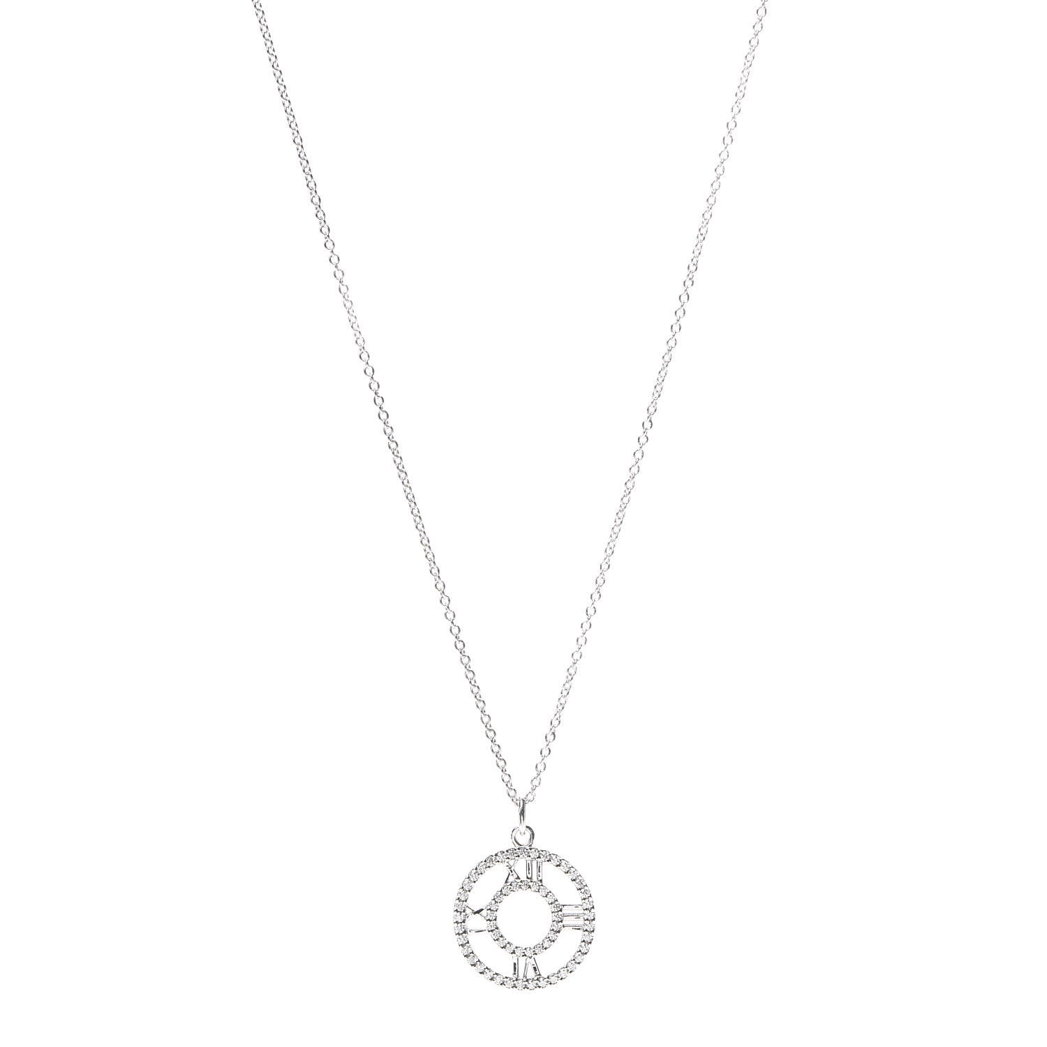 Tiffany 18K White Gold Diamond Small Atlas Open Pave Pendant Necklace 1 of 6