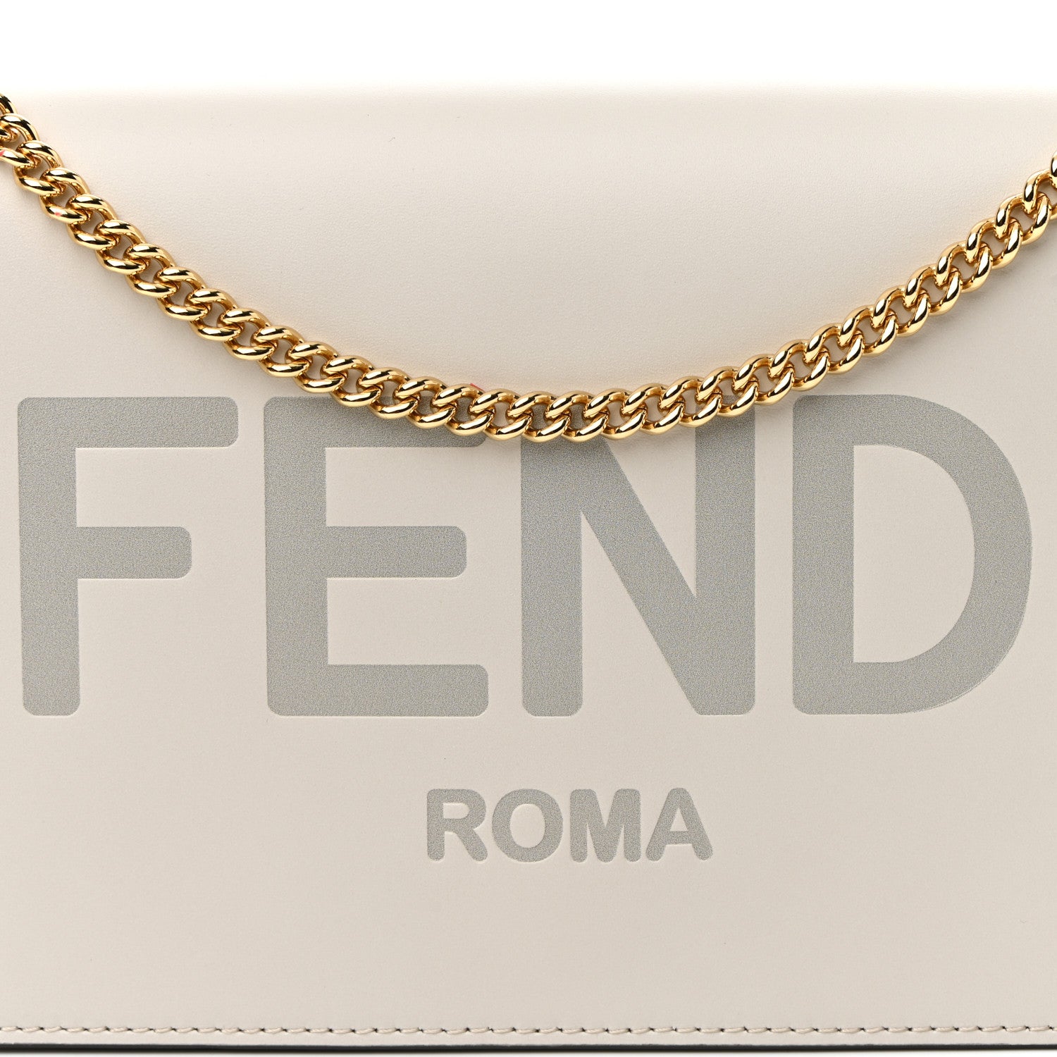 Fendi Vitello King Tamponato Logo Embossed Medium Wallet On Chain White Ice 7 of 9