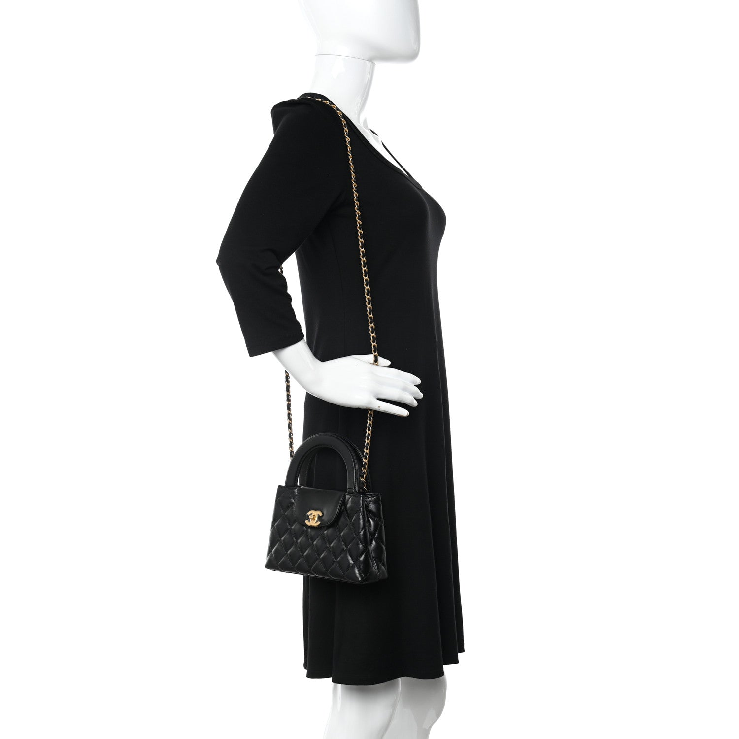 Chanel Shiny Aged Calfskin Quilted Nano Kelly Shopper Black 2 of 10